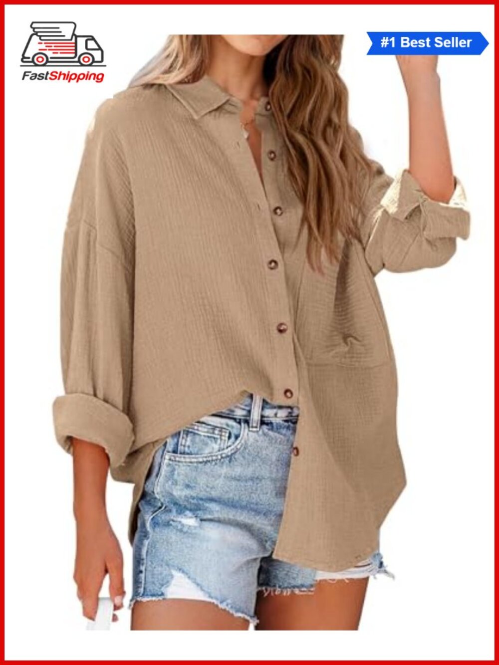 Women's Long Sleeve Button Down Blouse V-Neck Business Casual Top